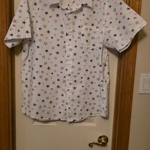 Haggar White Star Print Casual Shirt